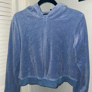 blue velvet zip up hoodie